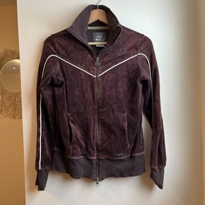 Vintage Nike Velour Sportswear Brown Zip-Up Embroidered Logo Size Small